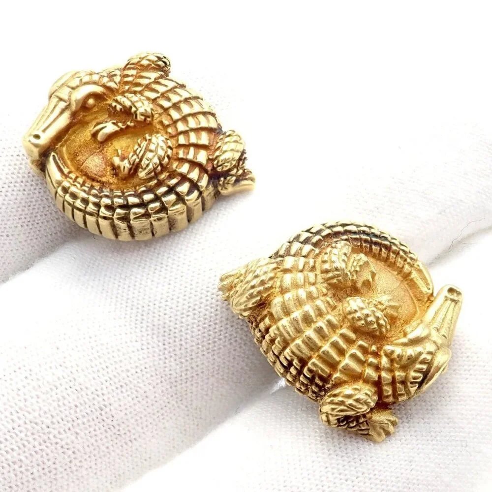 Rare! Vintage Kieselstein Cord 18k Yellow Gold Coiled Alligator Cufflinks 1980